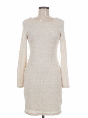 Jennifer Lopez Jlo Cream Textured Long Sleeve Dress